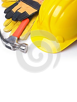 HardHat Hammer And Leather Gloves
