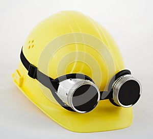 Hardhat and welding goggles