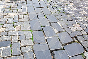 Hardscape sett cobblestone old roadway. photo