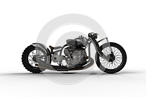 A hardtail vintage motorbike. Side view isolated 3D illustration