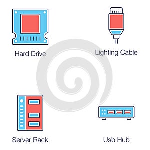 Hardware Components Flat Icons Pack