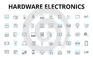 hardware electronics linear icons set. Circuitry, Microcontroller, Capacitor, Transistor, Diode, Resistors