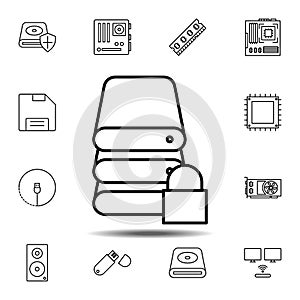 hardware, hard disk, security icon. Simple thin line, outline vector element of hardware icons set for UI and UX, website or