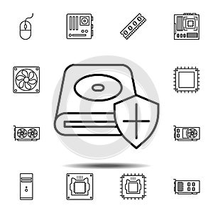 hardware, hard disk, security icon. Simple thin line, outline vector element of hardware icons set for UI and UX, website or