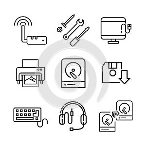 Hardware Icon Set Black And White Illustration