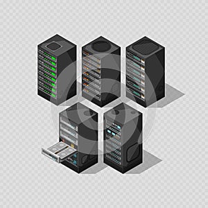 Hardware isometric equipment. 3d telecommunication server isolated