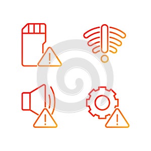 Hardware issues pixel perfect gradient linear vector icons set