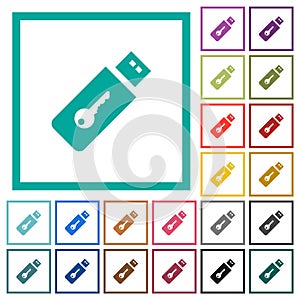 Hardware key flat color icons with quadrant frames photo