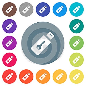 Hardware key flat white icons on round color backgrounds photo