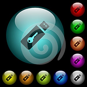 Hardware key icons in color illuminated glass buttons photo