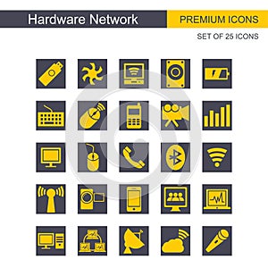 Hardware network icons set grey and yellow