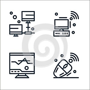 hardware network line icons. linear set. quality vector line set such as mouse, computer screen, desktop computer