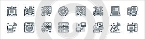 hardware network line icons. linear set. quality vector line set such as tower pc, computer, database, desktop computer, laptop,