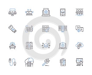 Hardware outline icons collection. Hardware, components, peripherals, processors, GPUs, motherboards, RAM vector and