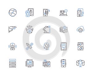 Hardware outline icons collection. Hardware, components, peripherals, processors, GPUs, motherboards, RAM vector and