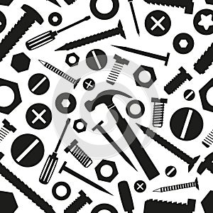 Hardware screws and nails with tools seamless pattern photo