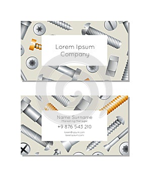 Hardware store business card layout with bolts