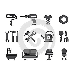 Hardware store, home improvement shop or DIY icon set.