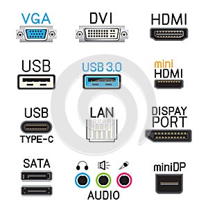 hardware tech interface icons sign symbol set