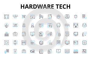 hardware tech linear icons set. Processor, Motherboard, Graphics, Display, Storage, Memory, Keyboard vector symbols and