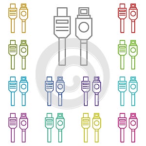 hardware, USB cable multi color icon. Simple thin line, outline vector of hardware icons for UI and UX, website or mobile