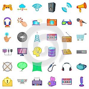 Hardware widget icons set, cartoon style