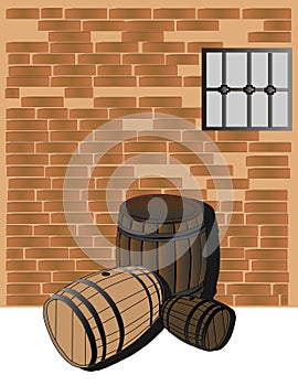 Hardwood barrels in a cellar