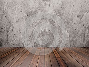 Hardwood floor and concrete wall texture photo