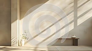 Hardwood flooring casts shadow from sunlight through window onto grey wall