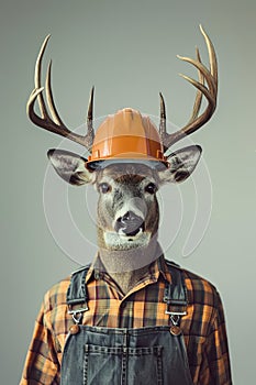 Hardworking deer in construction gear