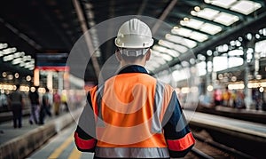 A Hardworking Man Ensuring Safety and Efficiency at the Train Station