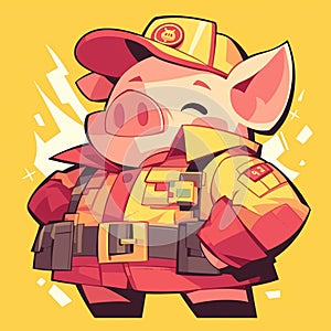 A hardworking pig sanitation worker cartoon style