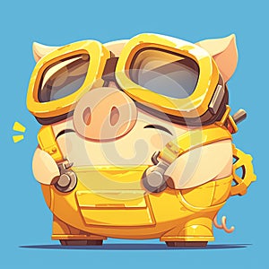 A hardworking pig sanitation worker cartoon style