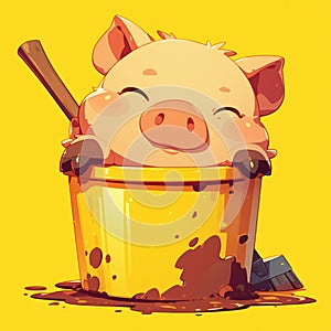 A hardworking pig sanitation worker cartoon style