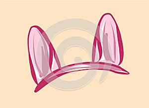 Hare ears are pink, for thematic decoration of the face portrait. Hats, jewelry. The bandage on his head. Vector.