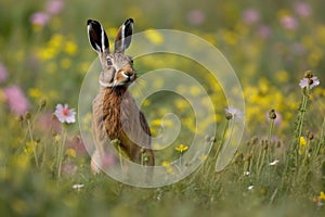 Hare on the grass created with ai technology