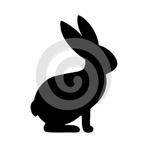 Hare, rabbit black silhouette icon. Bunny side view. Profile of rabbit pet. Vector isolated graphic illustration on white