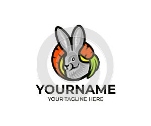 Hare, rabbit and carrot in a circle logo template. Head bunny and vegetables vector design