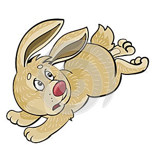 Hare scared and runs away, cartoon illustration, isolated object on a white background, vector illustration