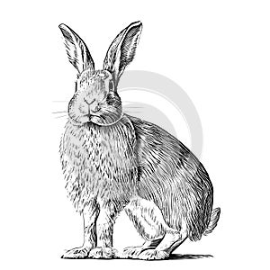 Hare sketch hand drawn in engraving style