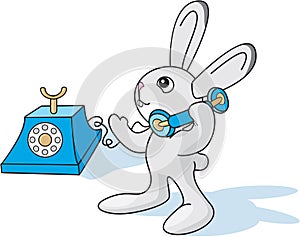 The hare stands by old phone