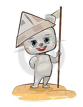 Hare is traveler. Child Game. Look for pirate treasures on island and have fun in sea adventures. Cute baby animal