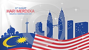 Hari Merdeka Malaysia or Malaysia independence day background with landmark buildings photo