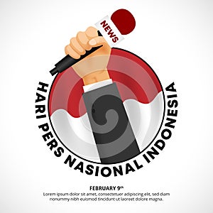 Hari Pers Nasional or Indonesia National Press Day background with a reporter hand holding a microphone