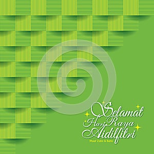 Hari Raya Aidilfitri greeting card - 3d geometric green ketupat texture