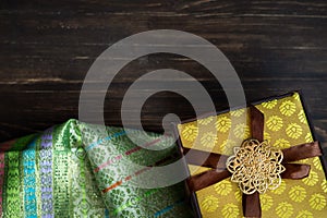 Hari Raya or Eid background with Malay Muslim traditional culture design photo