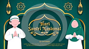 Hari santri nasional or Indonesian national Muslim student day with Islamic students