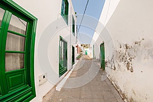 Haria, Lanzarote, Spain - April 29, 2020. The old architecture of Haria town in Lanzarote