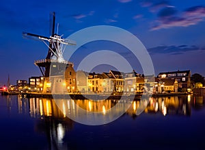 Harlem landmark windmill De Adriaan on Spaarne river. Harlem,