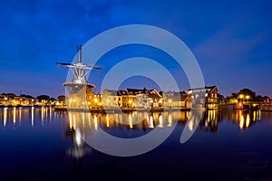 Harlem landmark windmill De Adriaan on Spaarne river. Harlem,